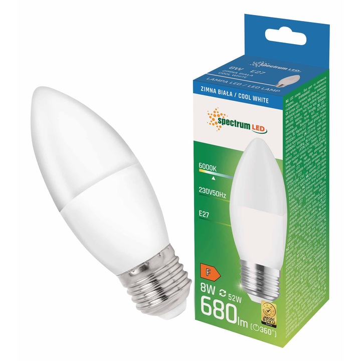LED крушка E27 тип свещ 8W, студена светлина CW WOJ+14224_8W SPECTRUM LED