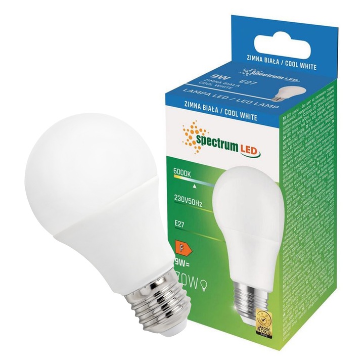 LED крушка GLS E27 9W, студена светлина CW, WOJ+14612_9W SPECTRUM LED