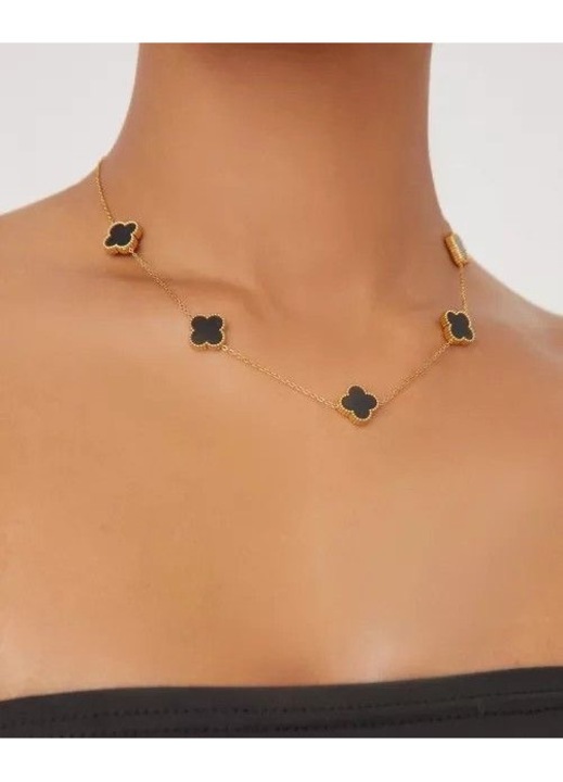 Colier ElectraStore cu flori negre, placat cu aur de 14K, 40x5cm