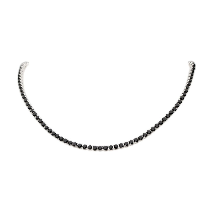 Colier cu cristale Zirconia negre, ElectraStore, lungime 40 cm, placat cu aur alb 14K