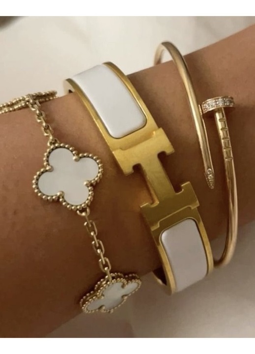 Set brățări ElectraStore, flori albe, 18x4cm, 6.5cm diametru