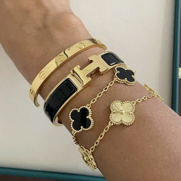 Set 4 Brățări ElectraStore Hermina Luxury Gold, inoxidabil placat cu aur 14K, multicolor, dimensiuni variate