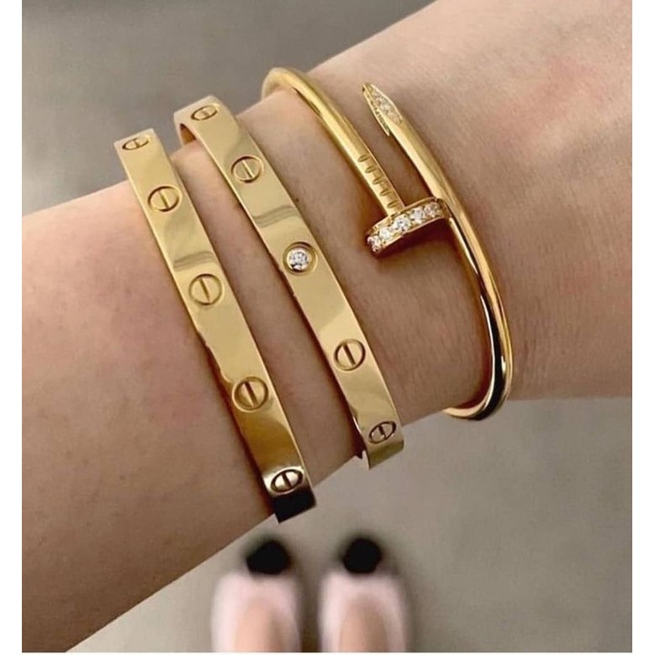 Set Bratari ElectraStore LOVE și CUI, inoxidabil placat aur 14K, cristale Zirconia, 6.1mm x 6.5mm