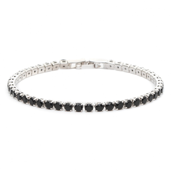 Bratara ElectraStore, tennis, cristale Zirconia negre, 17x2cm