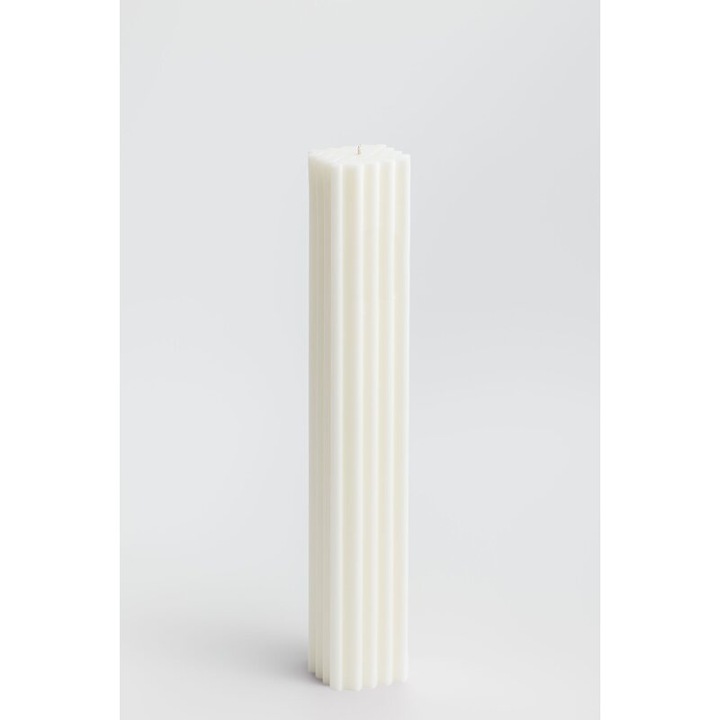 Lumanare patrata striata, din ceara naturala, ivory, 35cm