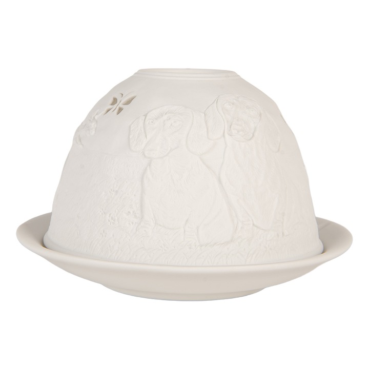 Candela din porțelan alb Clayre & Eef, O 12x8 cm, fără parfum