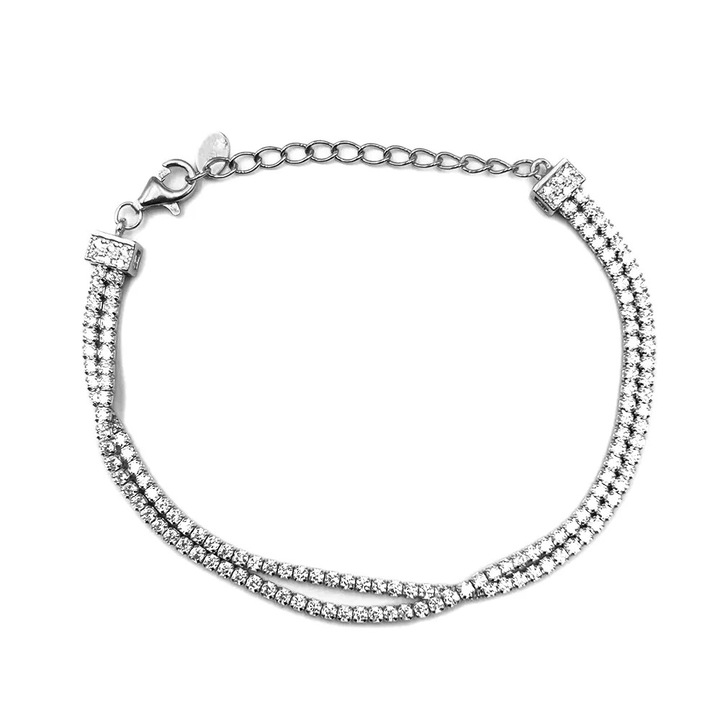 Bratara Tennis Dubla BR003878, argint 925 rodiat, lungime 16+4 cm, cristale 1.75 mm