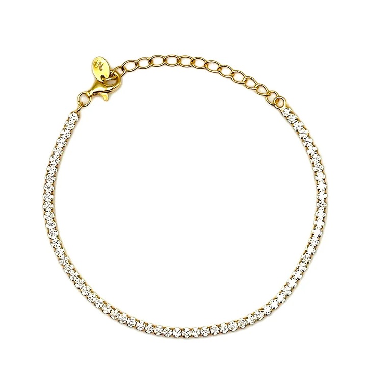 Bratara Tennis BR006957, argint 925, auriu, cristale 2mm, lungime 16+4 cm