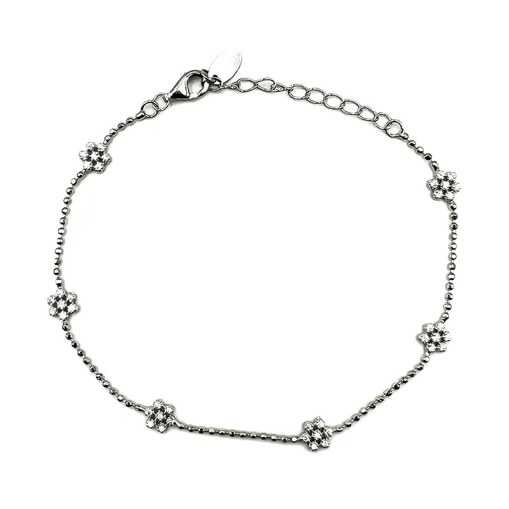 Bratara BR013318, argint 925 rodiat, lungime 16+3 cm, pandantive 6 Flori