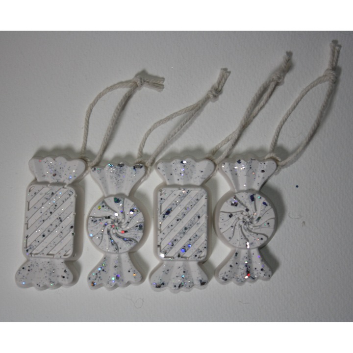 Set 4 ornamente brad albe Craciun - bomboane