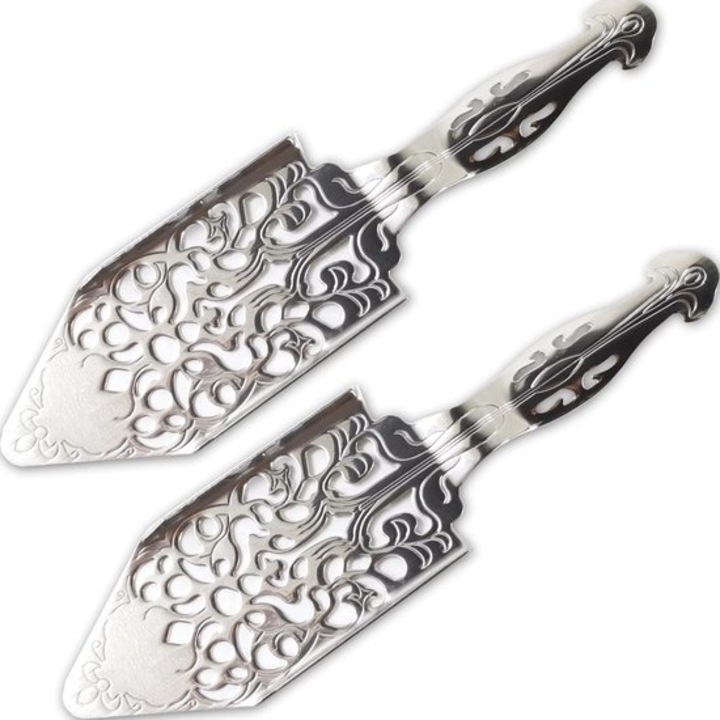Set 4 linguri pentru absint din otel inoxidabil 304, decupate filigran, 15,7 cm, argintiu, K0443-emagCJ-28934