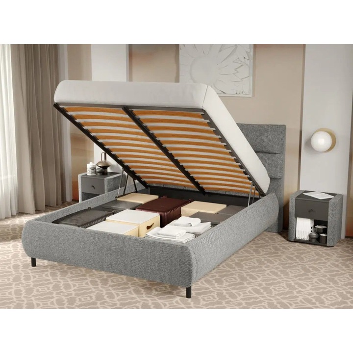 Pat Tapitat Cairo, Rabatabil cu Perne pe Spatar, 140x200, Gri/Eden 18