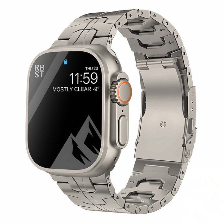Curea Premium din Titan pentru Apple Watch Ultra/1/2/3/4/5/6/7/8/SE, Diagonala Display 42/44/45/49 mm, Silver