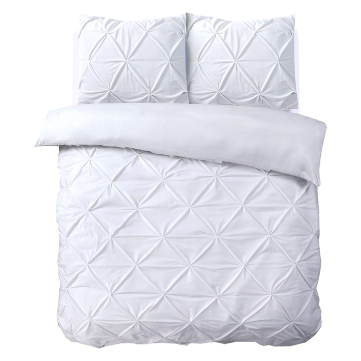 Lenjerie de pat set, Sleeptime, Velvet Pintuck, alba, 200x200 cm, antialergica