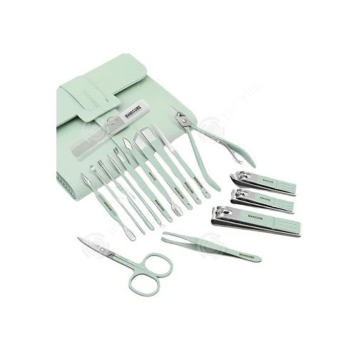 Trusa manichiura si pedichiura 16 piese din otel inoxidabil, cutie eleganta, set