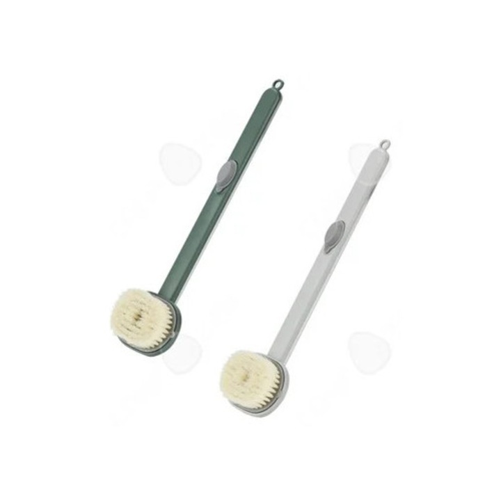 Hátmosó kefe hosszú nyéllel és tusfürdő tartállyal, mélytisztítás, gyengéd hámlasztás, többszínű