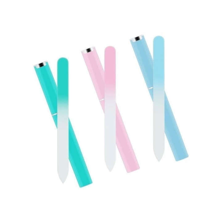 Set 3 Pile cosmetice din sticla, multicolor, cu husa, 104 bucati