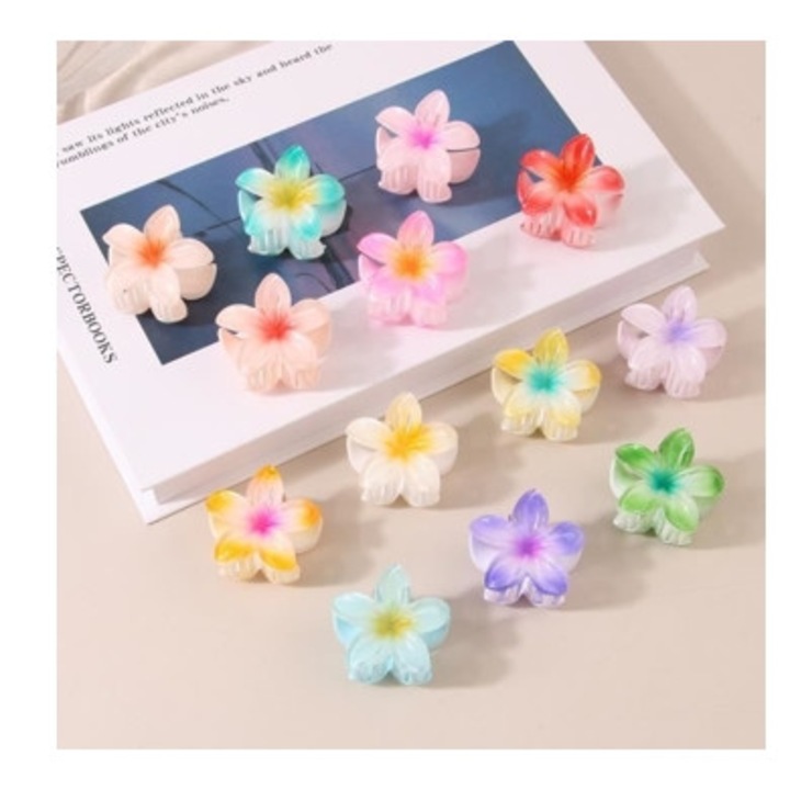 Set de 12 agrafe de par acrilice cu flori, pentru par gros si subtire, antiderapante, pentru femei si fete