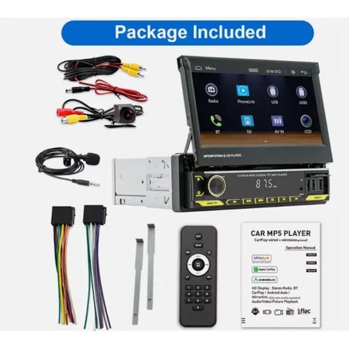 Radio auto 7" cu CarPlay, touchscreen, MP5, cu camera