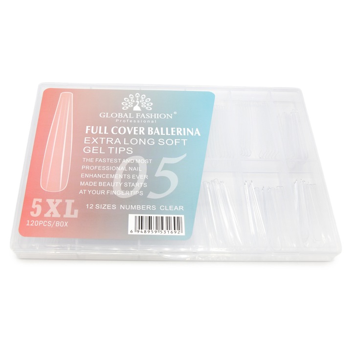 Set 120 bucati tipsuri dizolvabile, 12 marimi, 5XL extra-lung, ballerina, Nr. 05