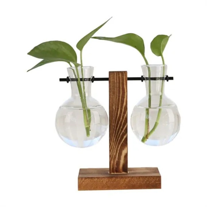 Statie de propagare plante B, de birou, ghiveci din sticla cu suport