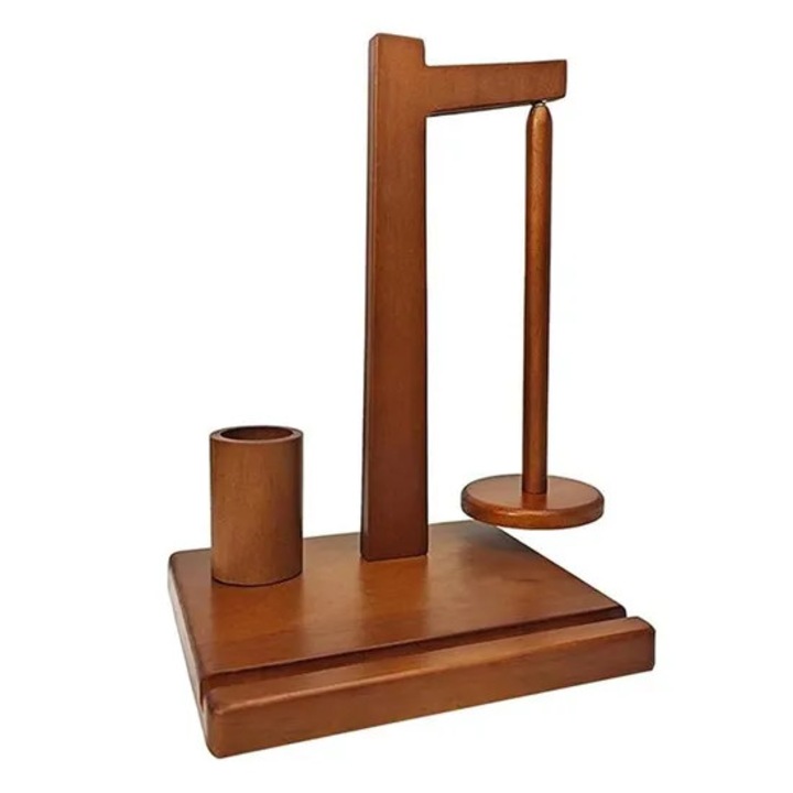 Fából készült cérnatartó telefontartóval, cérnatekercs tartó, szett