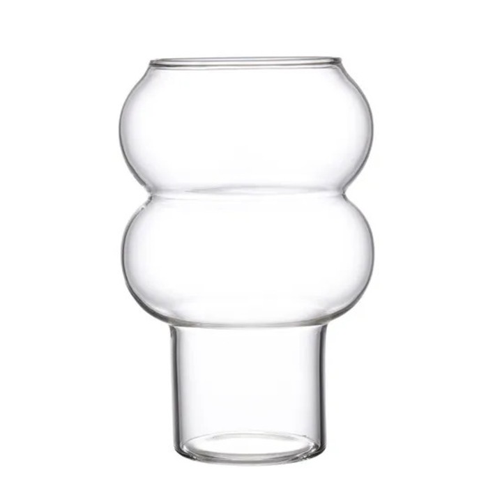 Pahar din sticla borosilicata, forma de dovleac, transparent