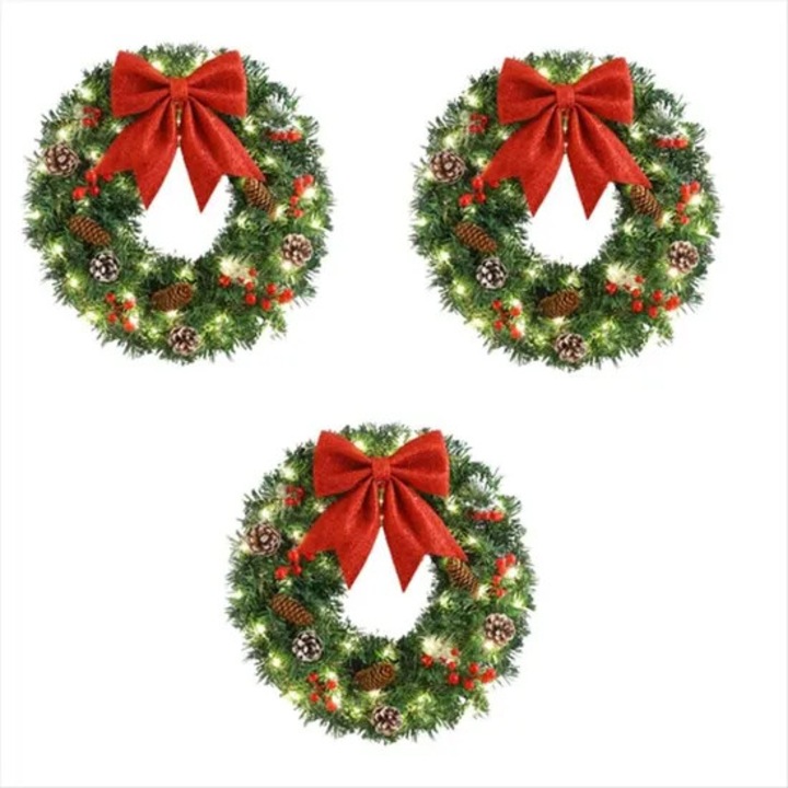 Coronita de Craciun cu lumini LED, 3 buc, decorare usa si perete