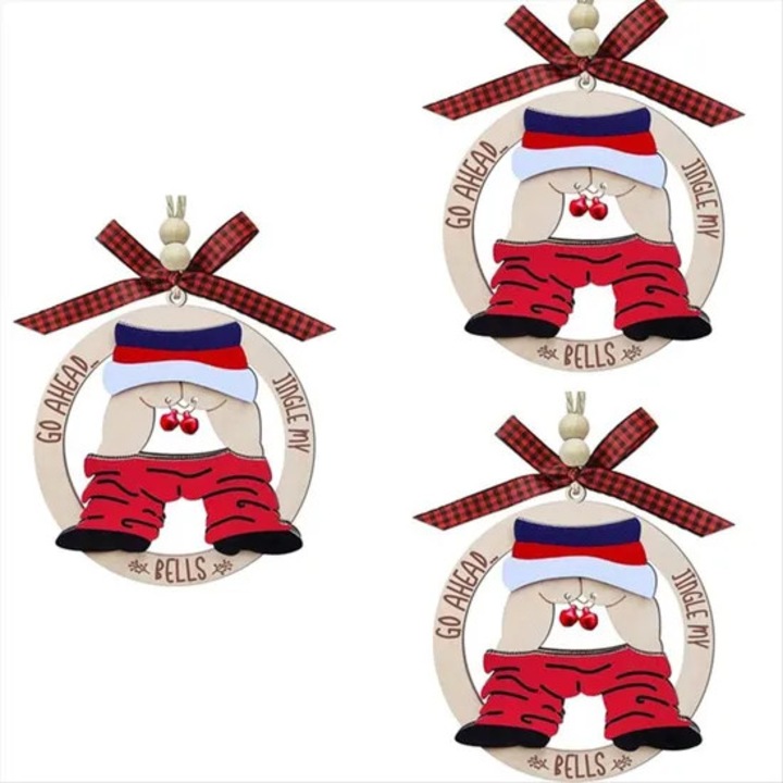 Globuri de Craciun, set de decoratiuni amuzante, lemn, multicolor