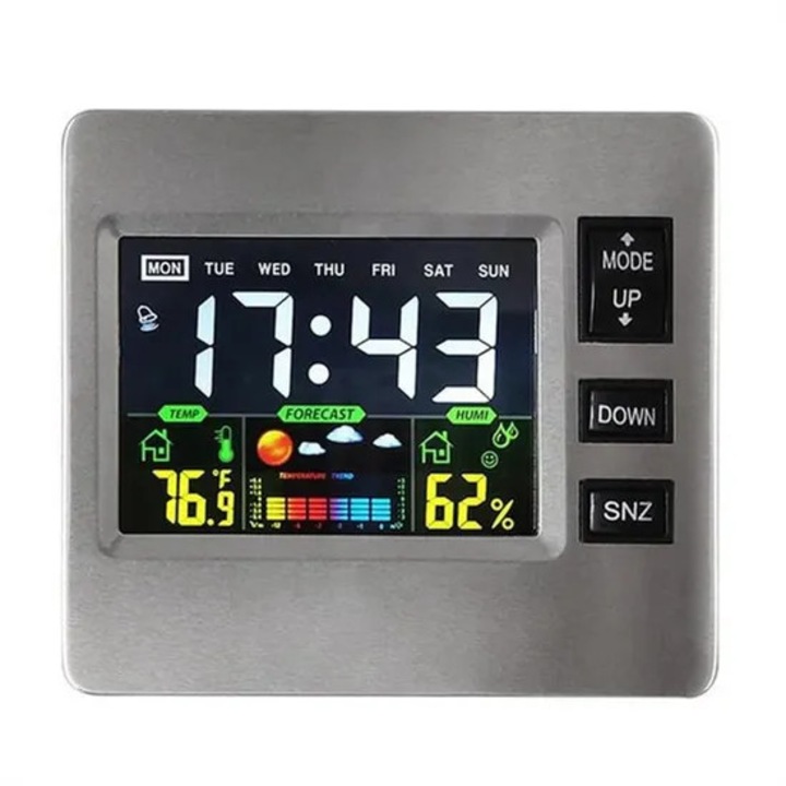 Ceas decorativ multifunctional, alarma digitala, ecran colorat