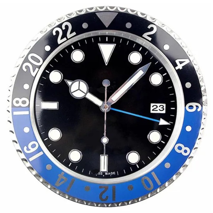 Ceas decorativ de perete 14 inch, silentios, pentru living, dormitor, multicolor