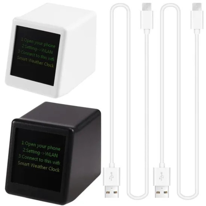 Statie meteorologica mini smart Wi-Fi, termometru digital, higrometru, temperatura, umiditate, ceas