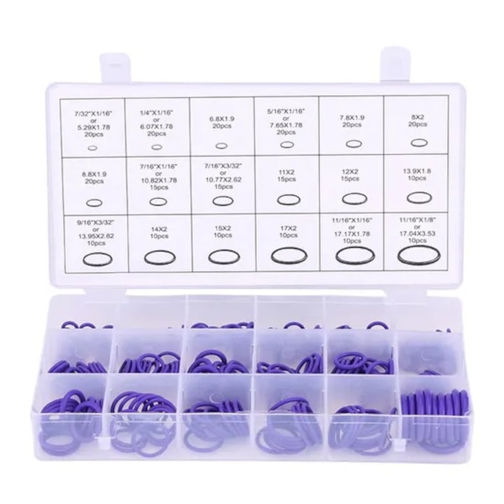 Set 270 garnituri O-Ring pentru compresor aer conditionat auto, cauciuc violet