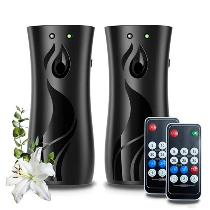 2 db automata légfrissítő készlet, falra szerelhető vagy spray tartó, többféle időzítő beállítással