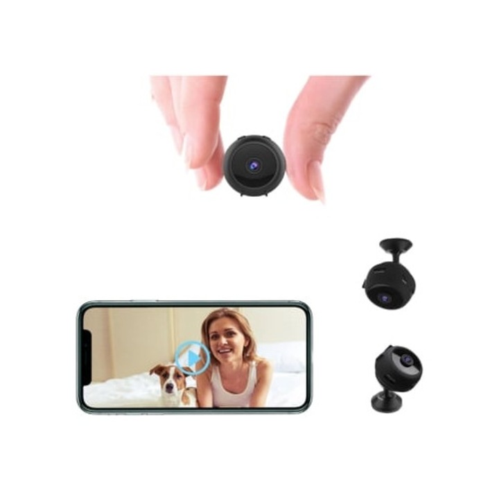 Camera spion mini Wifi, 4K, wireless, detectie alerta, dimensiuni mici