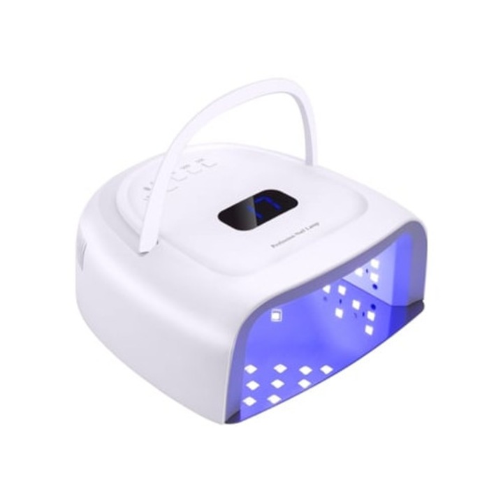 LED лампа за нокти 60W, с подвижна дръжка, тъч сензор, LCD екран, бяла