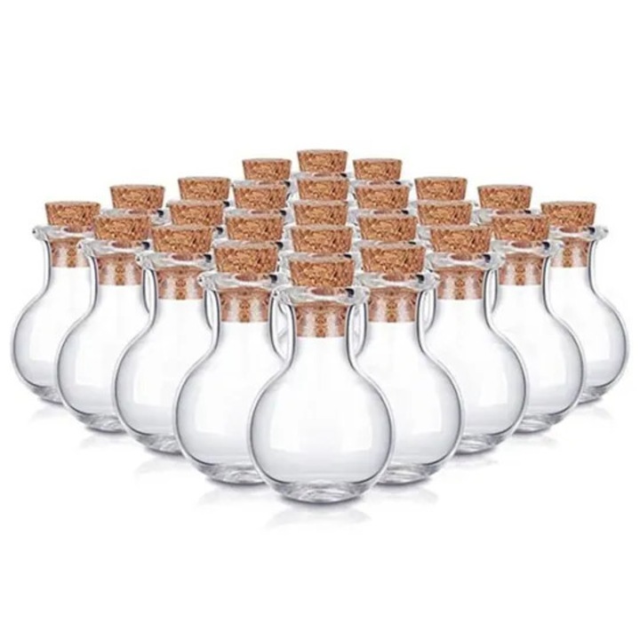 Set 30 sticle mini din sticla transparenta cu capac