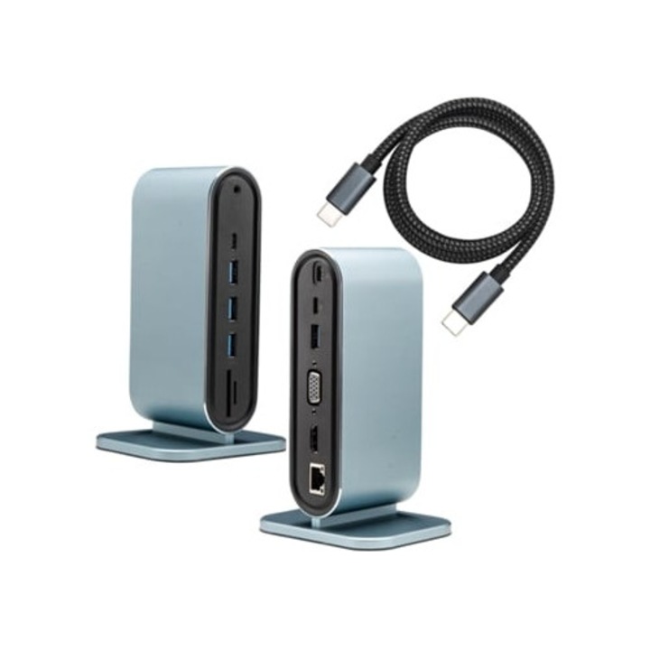 Statie de andocare USB-C 12 in 1, 4K, VGA, 4x USB 3.0, RJ45, PD 100W, SD/TF Card