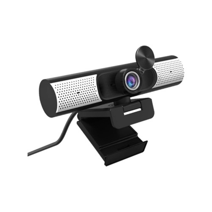 Webkamera, fekete, kémellenes borítással és beépített mikrofonnal/hangszóróval