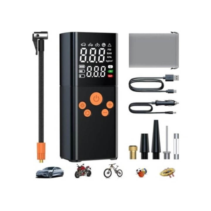 Compresor auto portabil, 150 Psi, cu manometru si LED, umflare rapida 2X