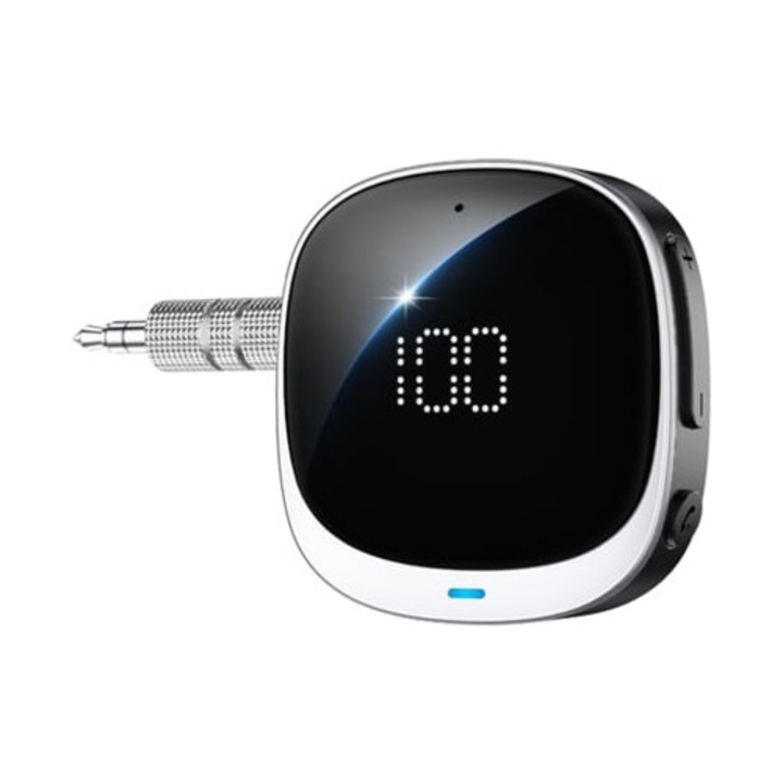 Adaptor auto Bluetooth 5.3 E80, receptor audio wireless 3.5mm, negru