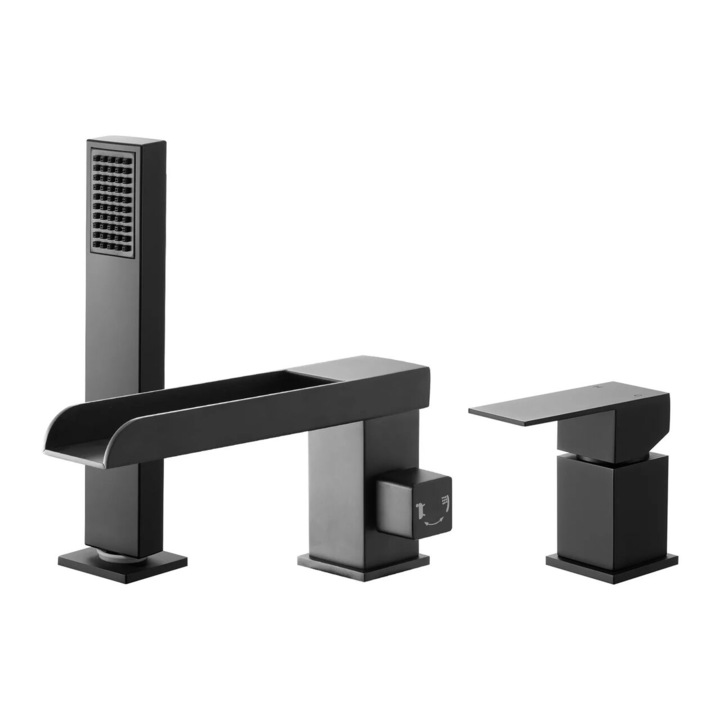 Robinet cada/dus VEVOR, tip cascada, inox, negru mat, 244x71x160mm, supapa anti-picurare