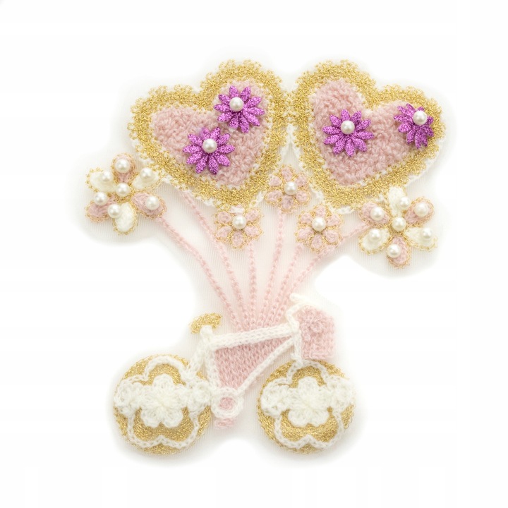 Petic, Little Angel, bicicleta cu inimii și flori, multicolor, 17x16 cm