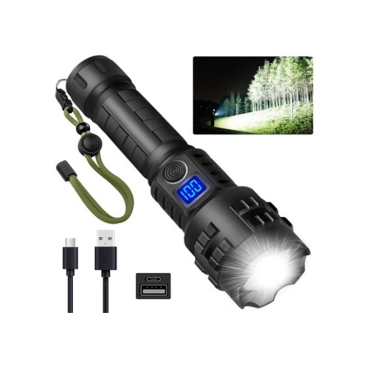 Lanterna reincarcabila ultra luminoasa 100,000 lumeni SH-424, neagra