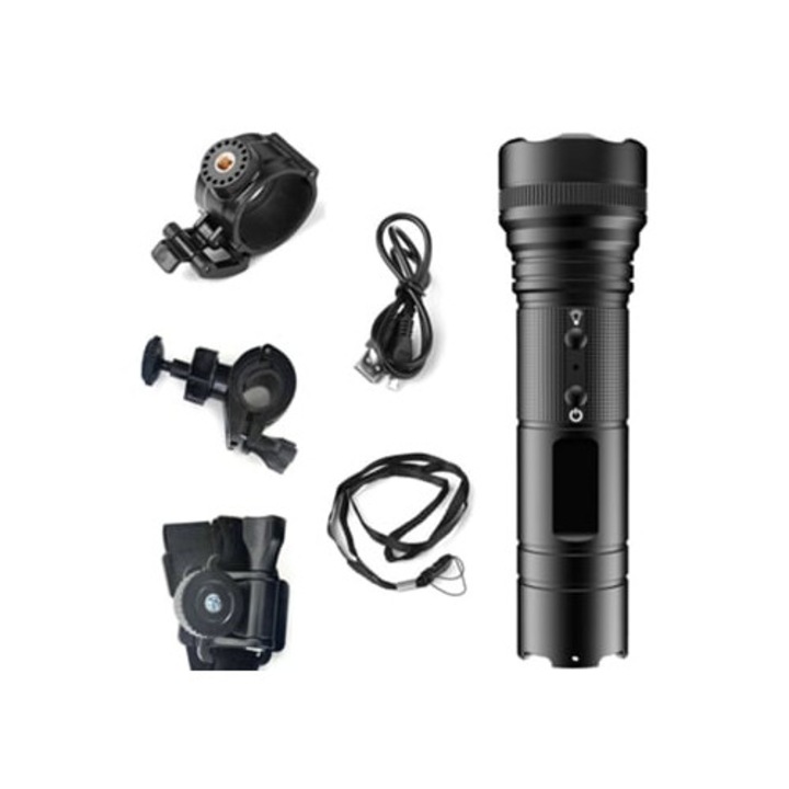 Фенер с камера LED 1080P, водоустойчив IP66, 5 режима на осветление, черен