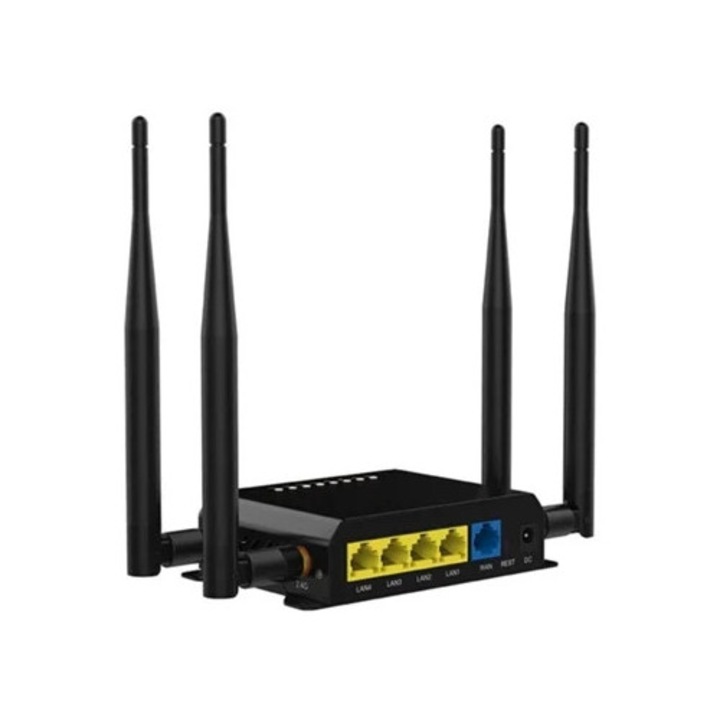 Vezeték nélküli 4G LTE router, 300Mbps, fémház, levehető külső antennák, fekete