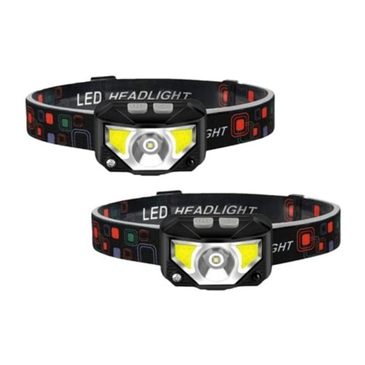 2 db újratölthető fejlámpa készlet mozgásérzékelővel Ktd62, fekete