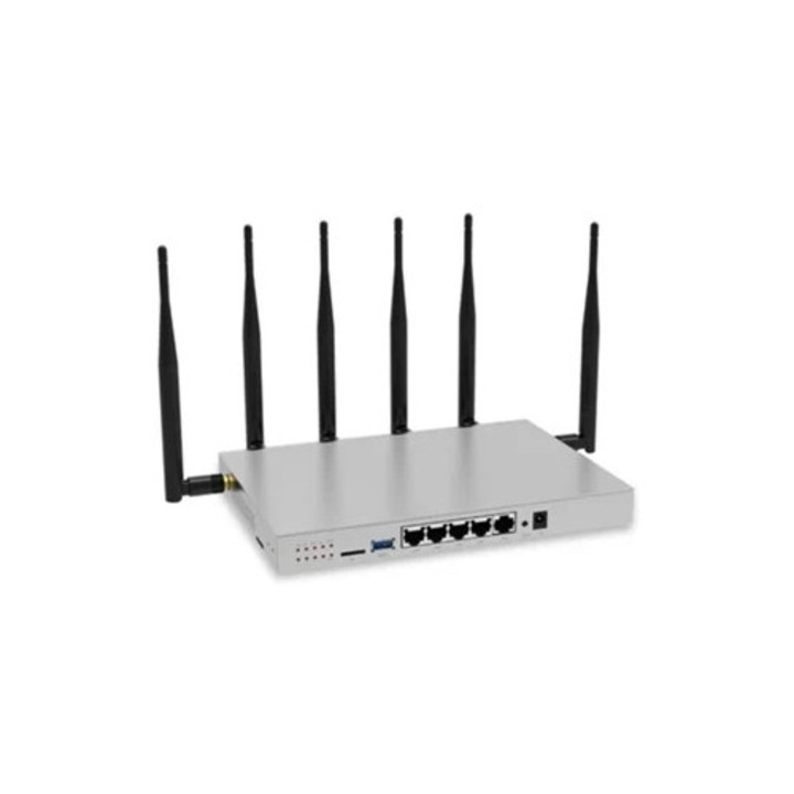 Vezeték nélküli kétsávos router fémházzal és 6 levehető 5 dBi antennával, Gigabit Ethernet, ezüst
