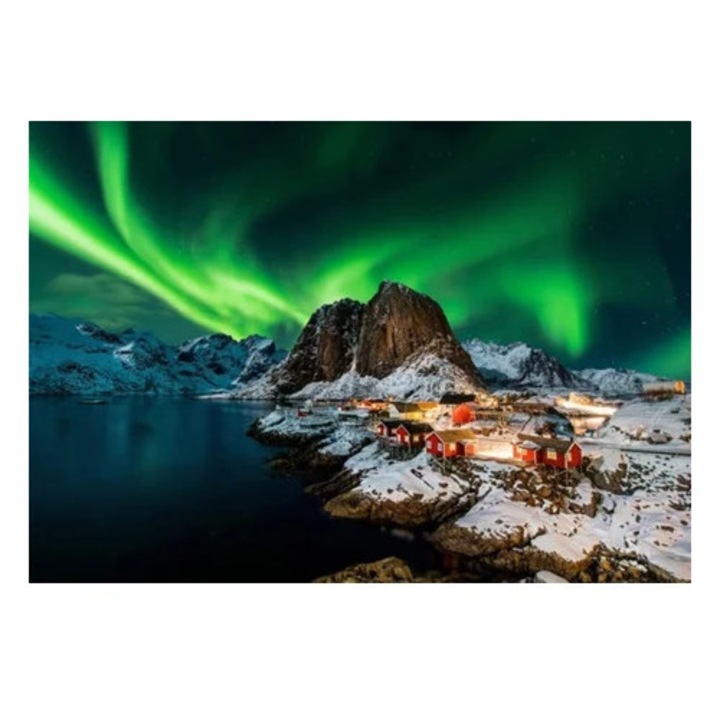 Пъзел 1000 части, Пейзаж със Северно сияние, зелен