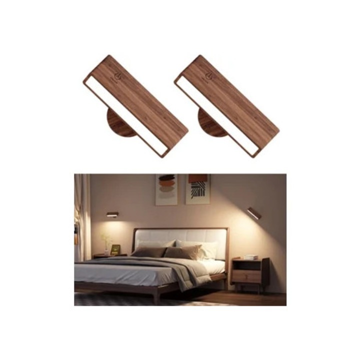 2 db elemes, újratölthető, öntapadós fa fali lámpa készlet